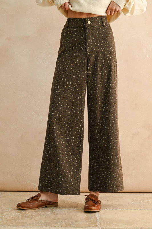 MIOU MUSE - P5630   PRINTED CORDUROY PANTS: Brown, L