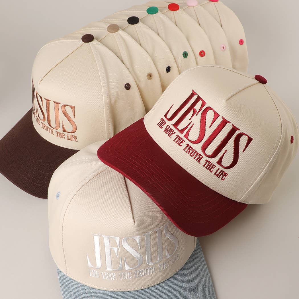 JESUS Burgundy Typography Embroidered Trucker Hat Regular