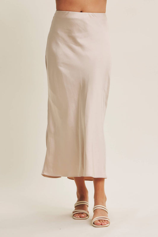 in february - HIGH QUALITY THICK SILKY SATIN BIAS CUT MAXI SKIRT: CHAMPAGNE, L