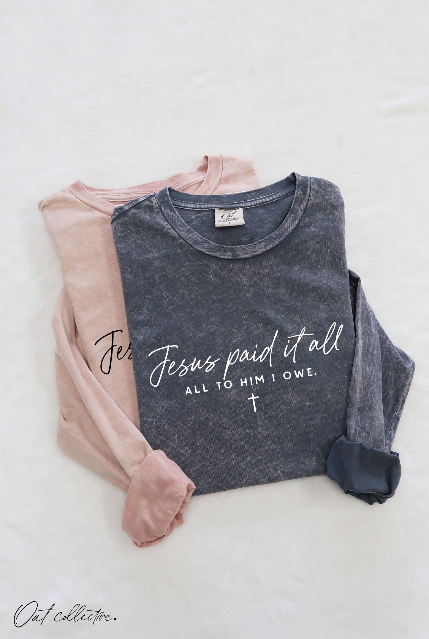 OAT COLLECTIVE Red JESUS PAID IT ALL LS Tee