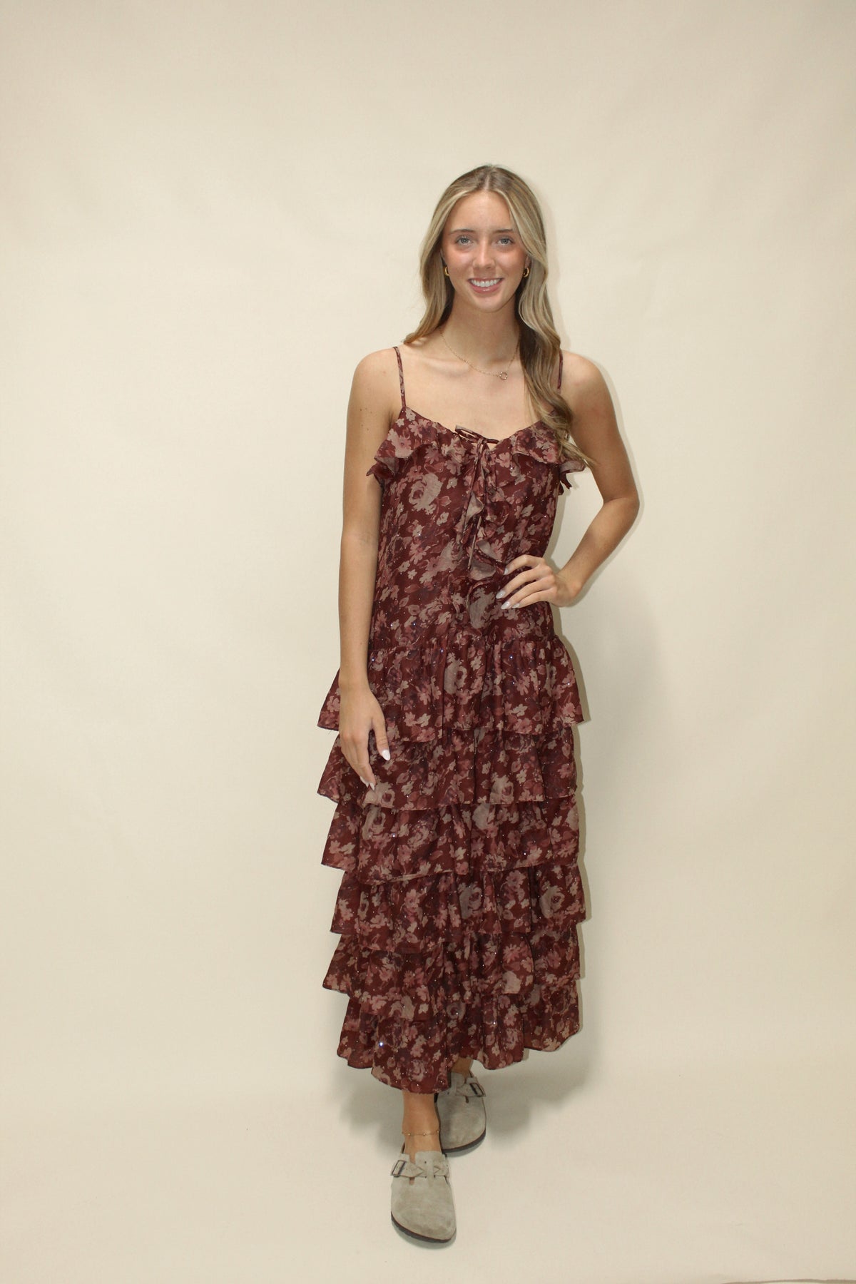 Winnie Burgundy Floral Midi Dress