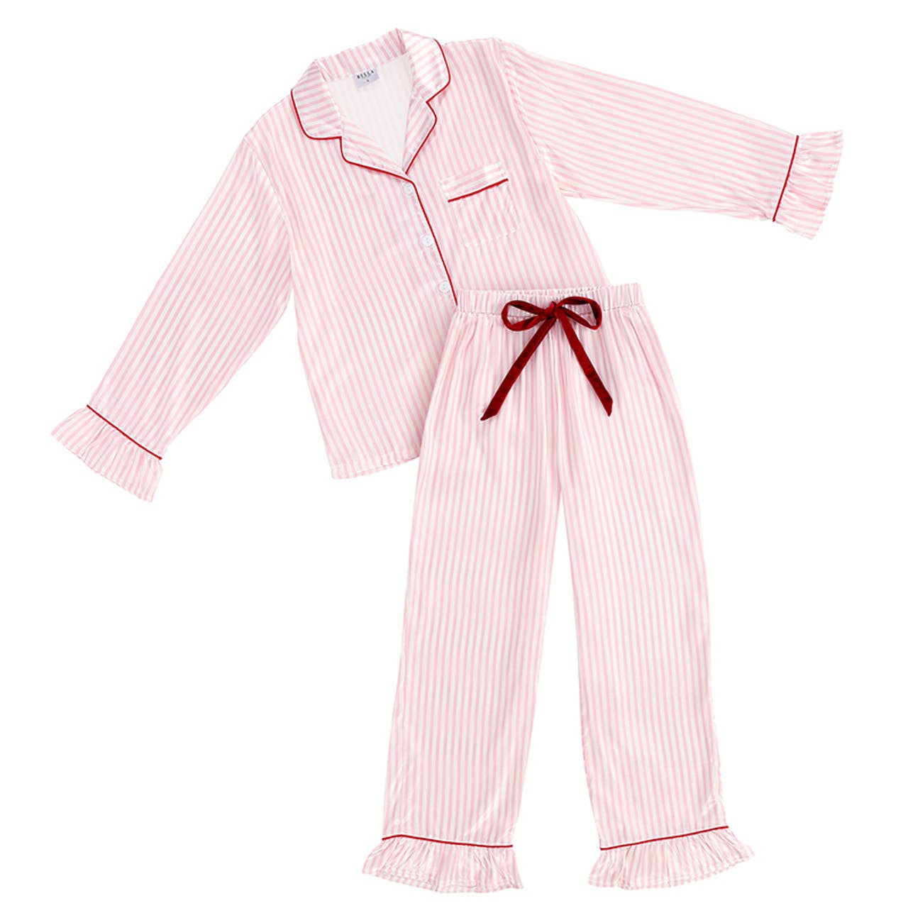 Bella Sleep Pink Stripe Ruffle PJ Set With Velvet Tie