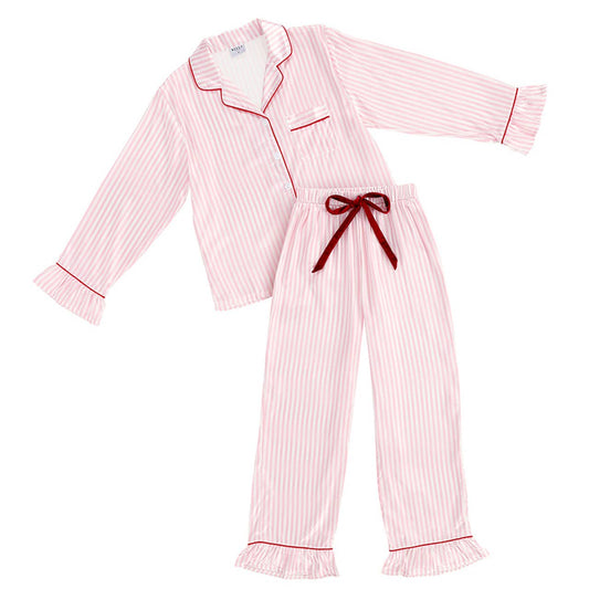 Bella Sleep Pink Stripe Ruffle PJ Set With Velvet Tie