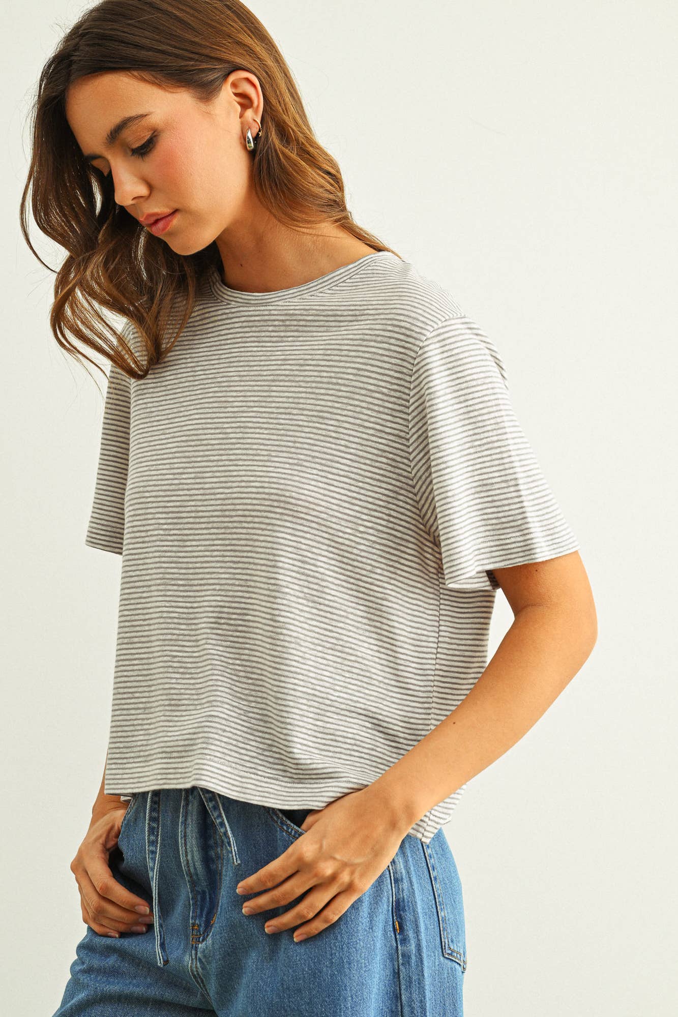 Miou Muse Grey Essentials Stripe Short Sleeve