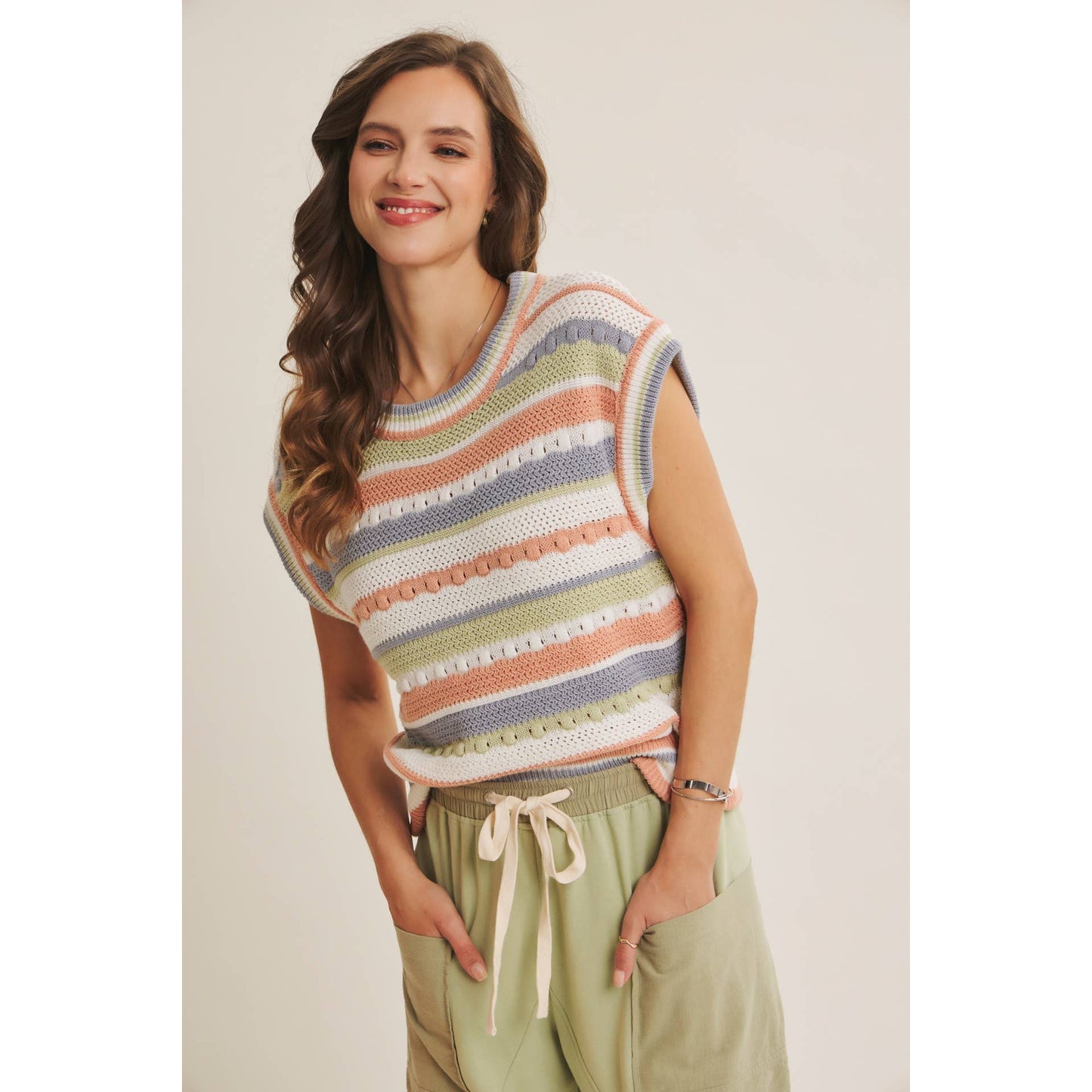 In Feb Striped Apricot/Blue Multi Sweater Vest