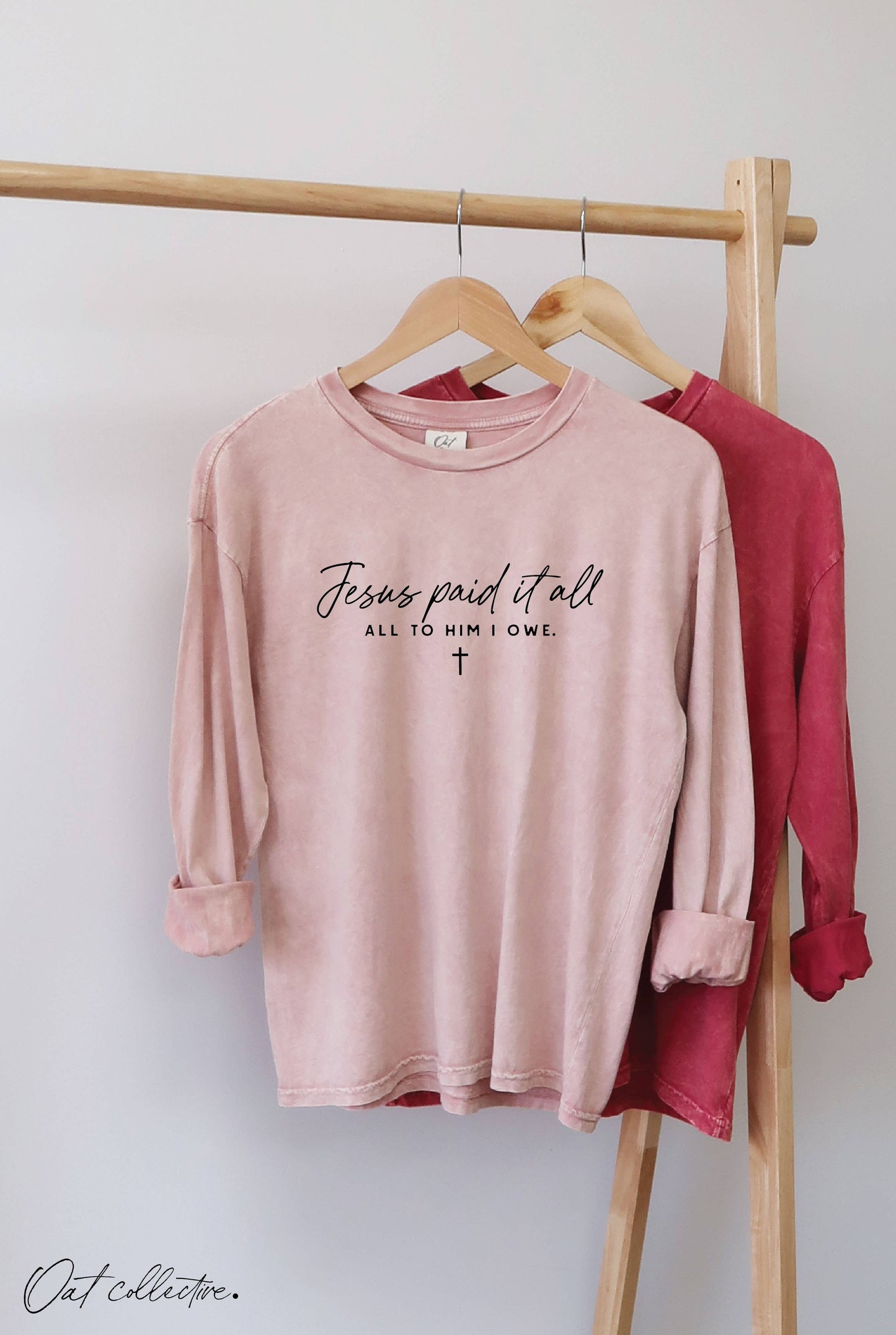 OAT COLLECTIVE Red JESUS PAID IT ALL LS Tee