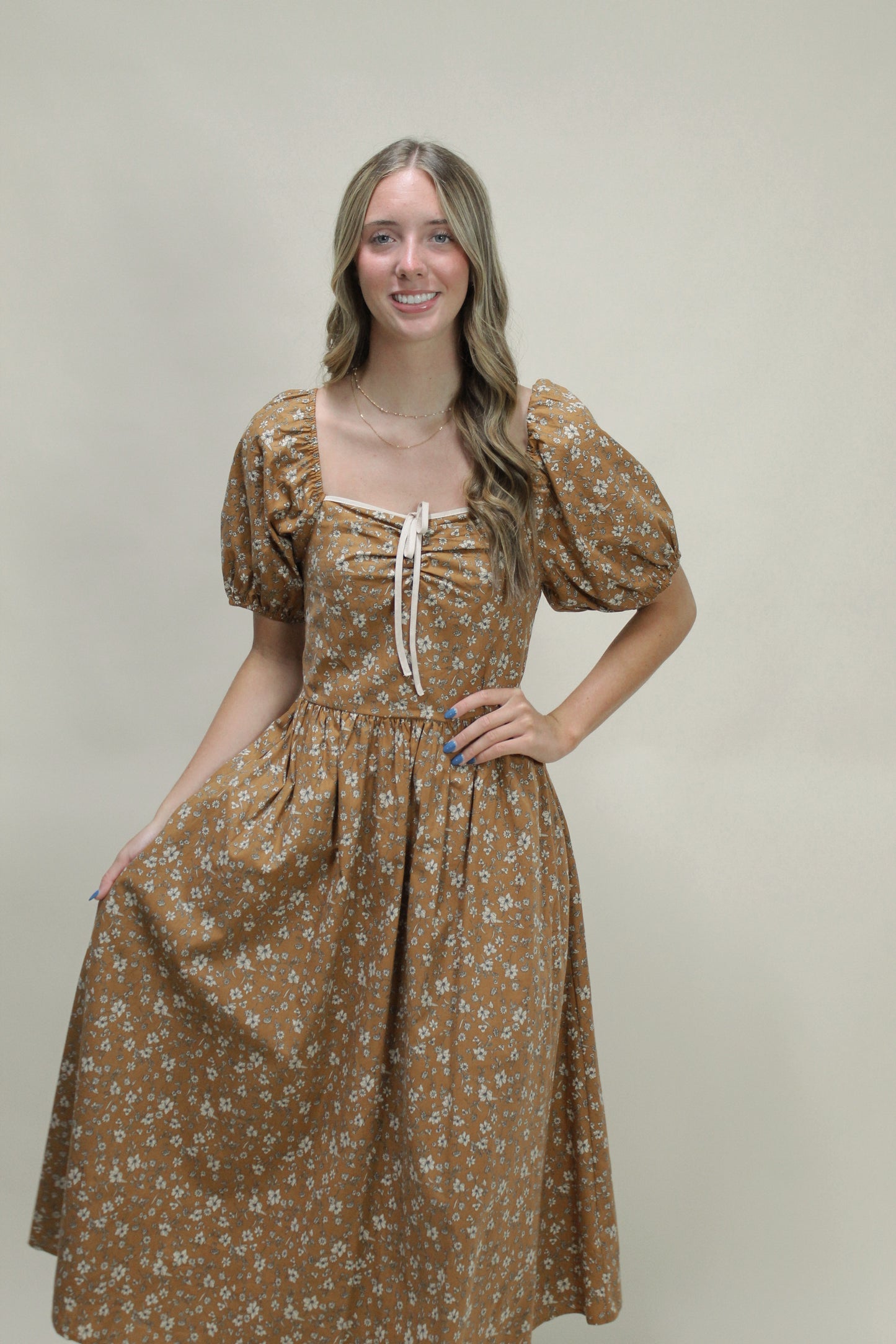 India Toffee Floral Midi Dress