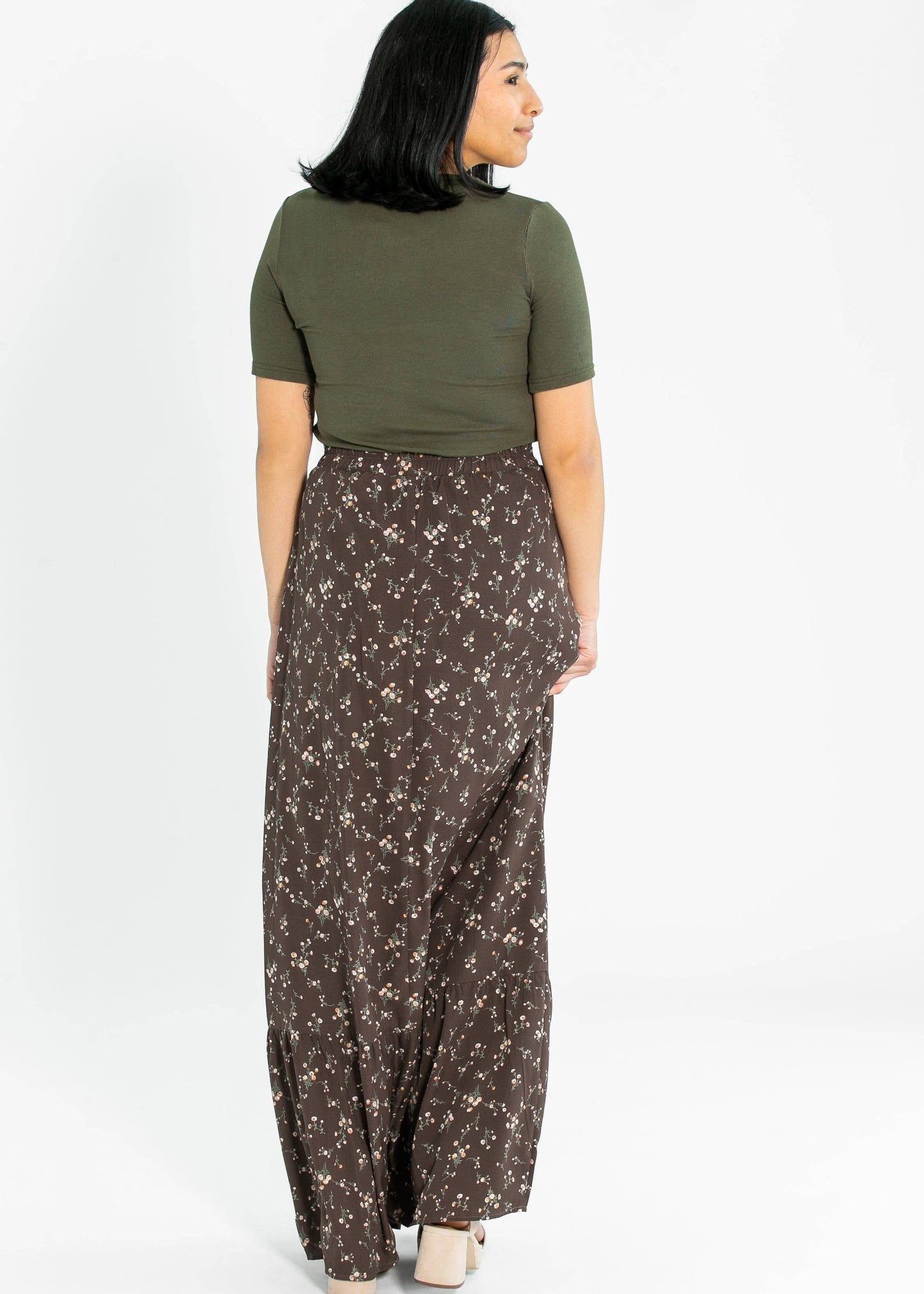Inherit Brown Floral Havyn Lined Maxi Skirt