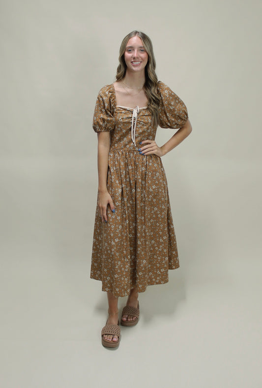 India Toffee Floral Midi Dress