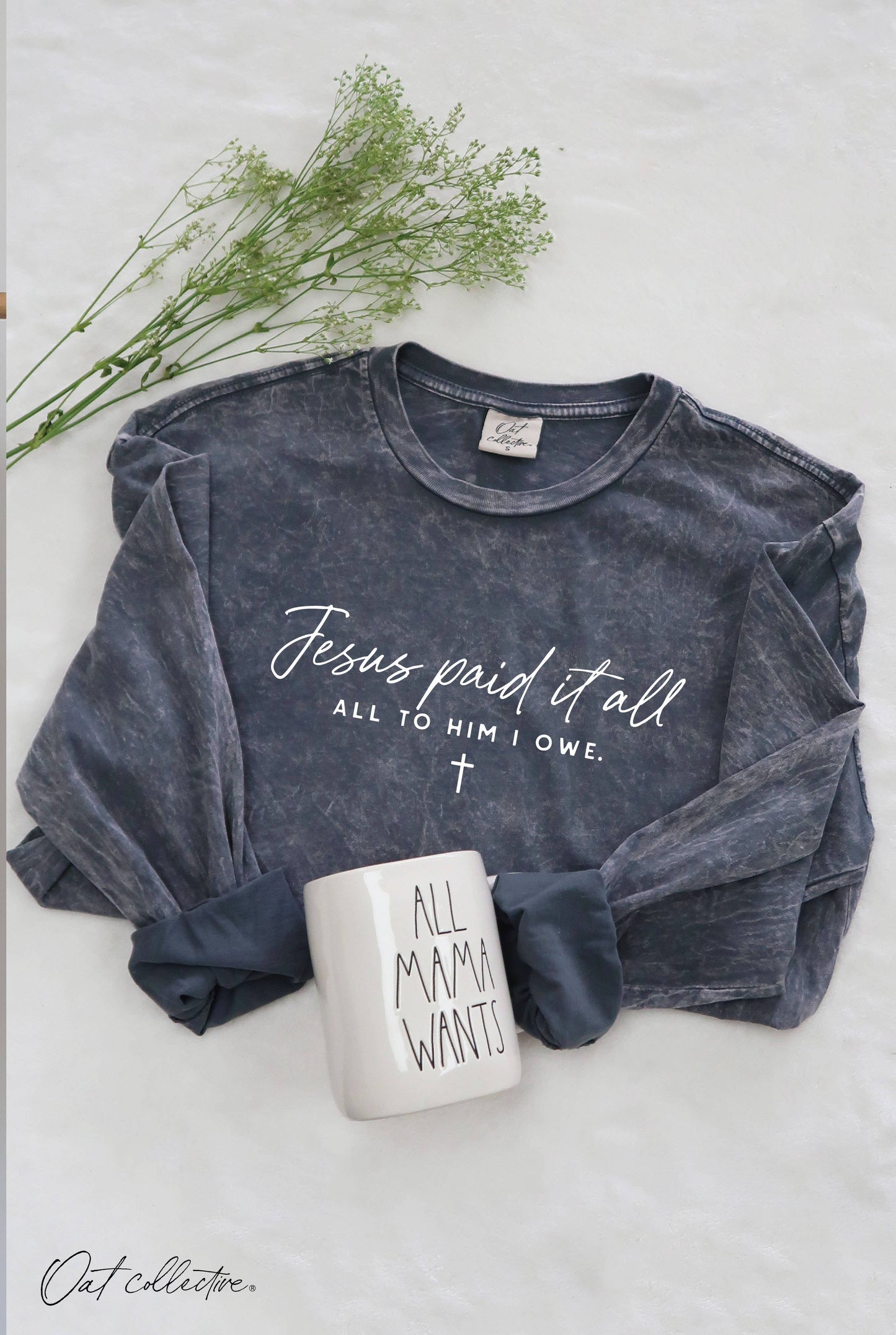 OAT COLLECTIVE Red JESUS PAID IT ALL LS Tee