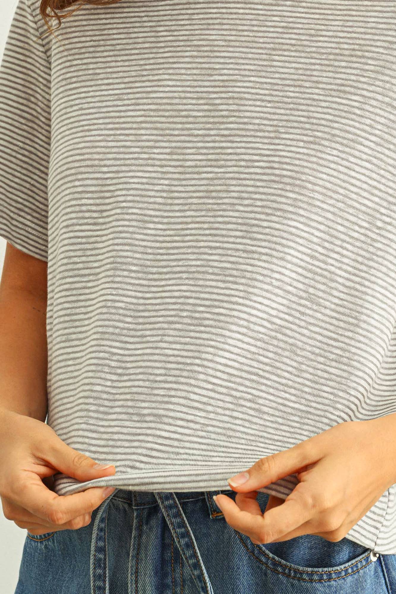 Miou Muse Grey Essentials Stripe Short Sleeve