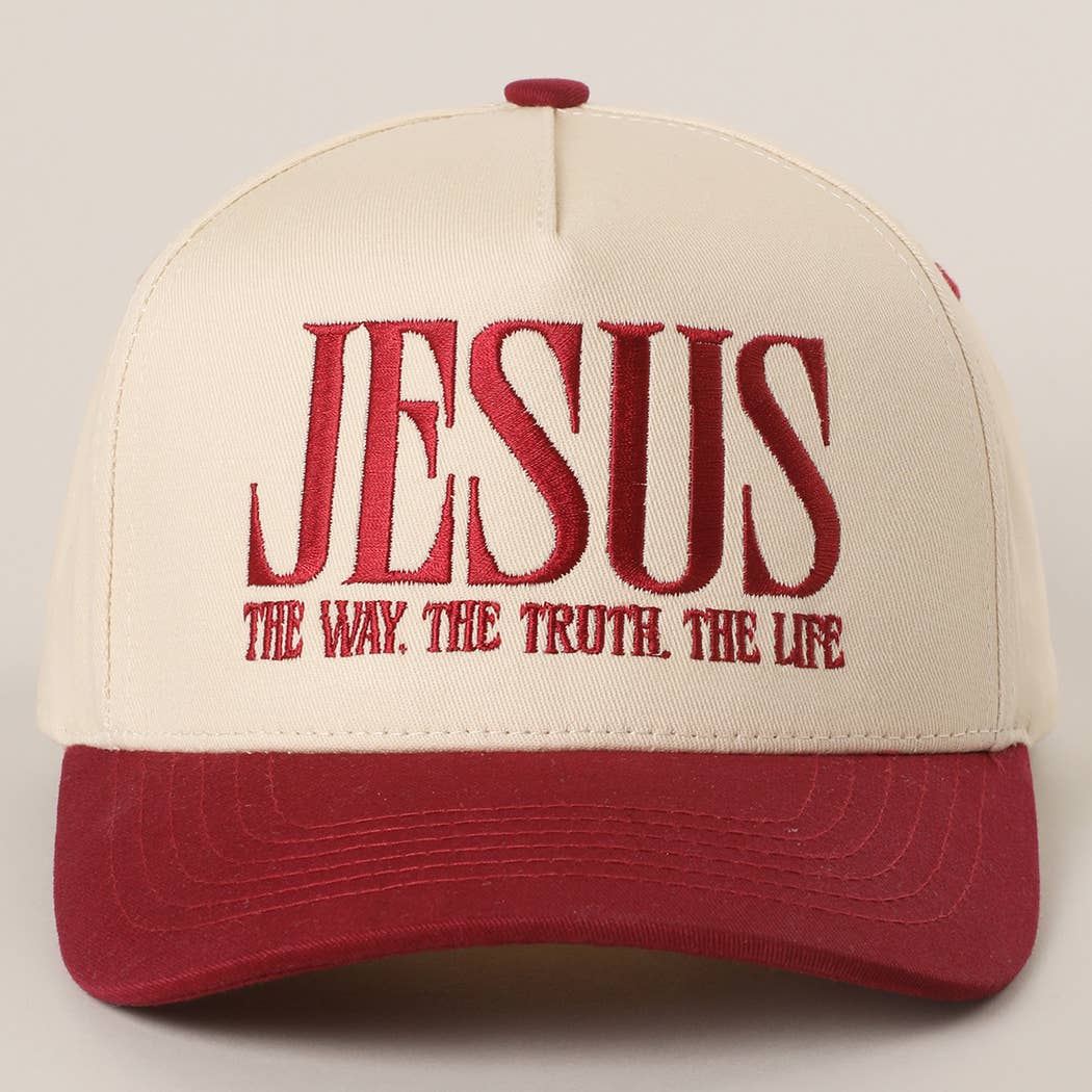 JESUS Burgundy Typography Embroidered Trucker Hat