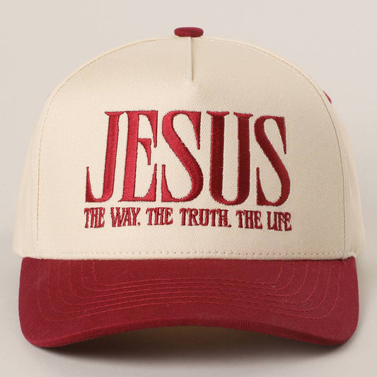 JESUS Burgundy Typography Embroidered Trucker Hat