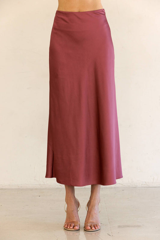 STORIA - JS5578-5 - SATIN MIDI SKIRT: DK. ROSE, L