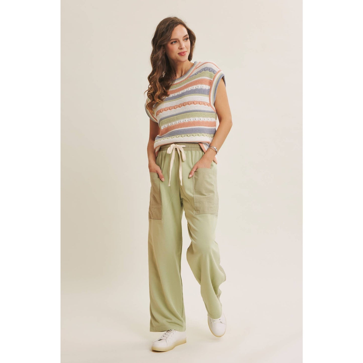 In Feb Striped Apricot/Blue Multi Sweater Vest