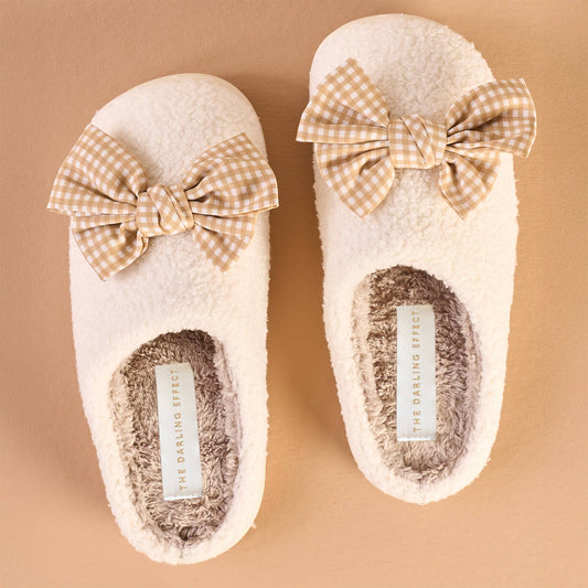 Bow Maple Gingham Slippers: S/M (Women's 5 -7.5)
