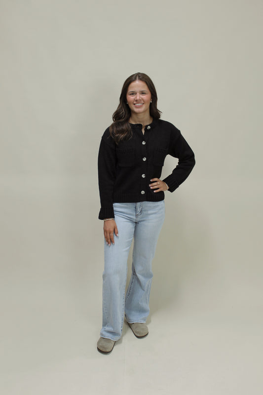 Sadie Black Button Front Cardigan