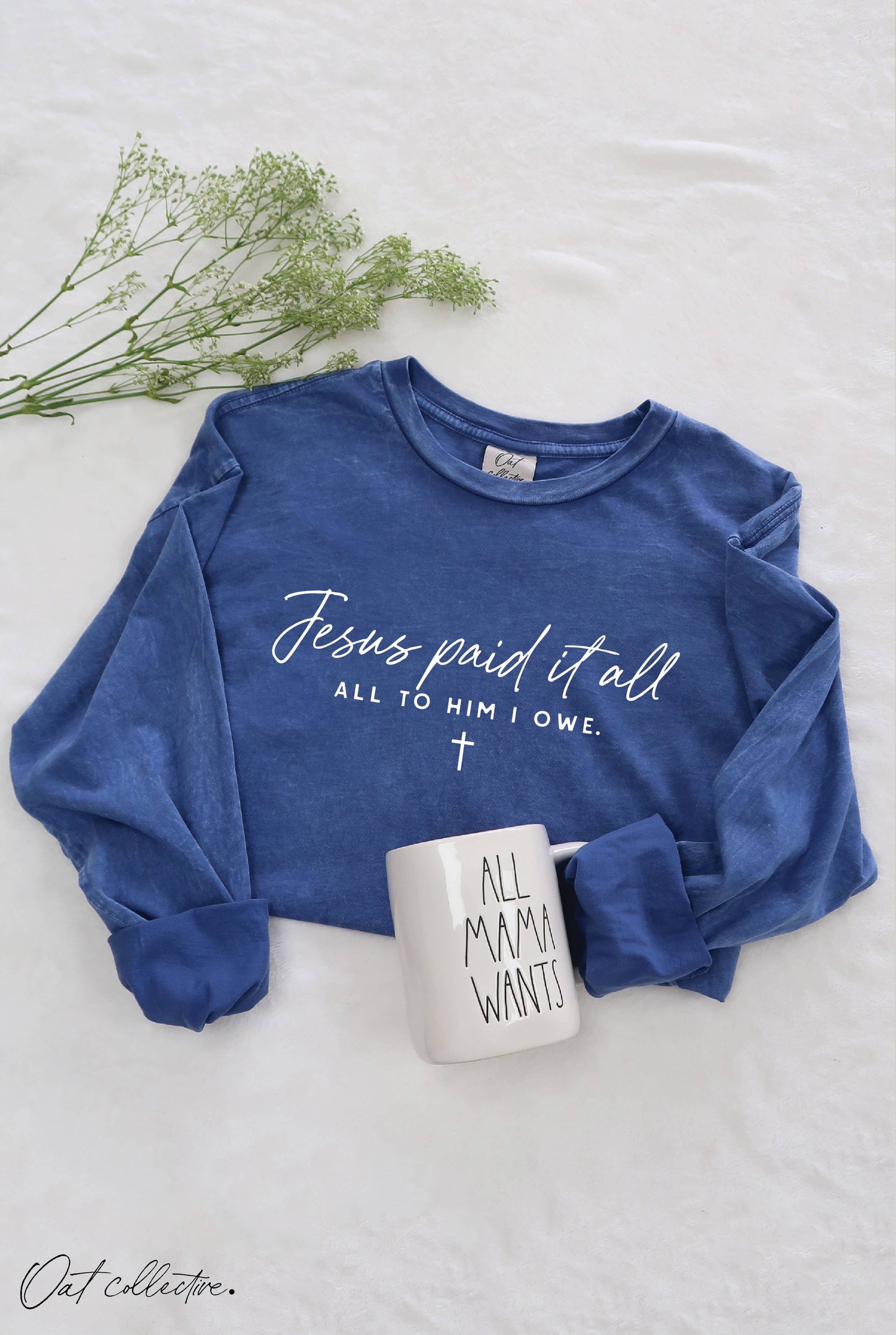 OAT COLLECTIVE Red JESUS PAID IT ALL LS Tee