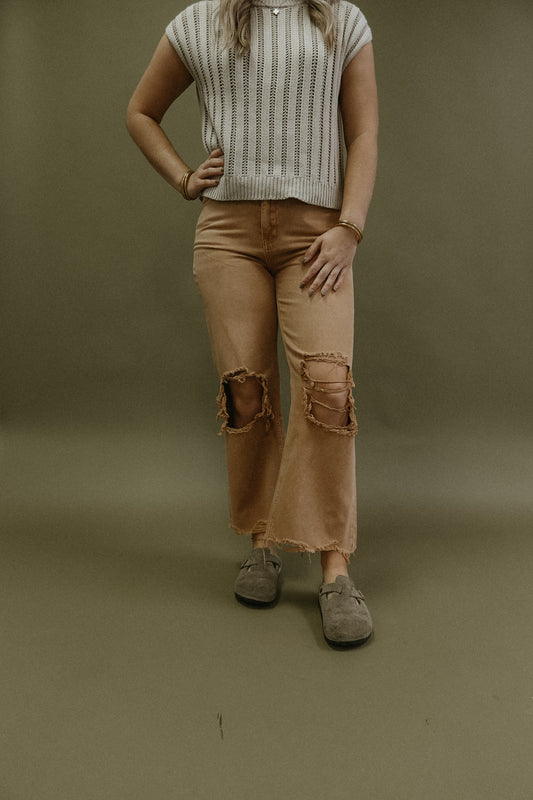 Leslie Beau Cropped Jean - Camel