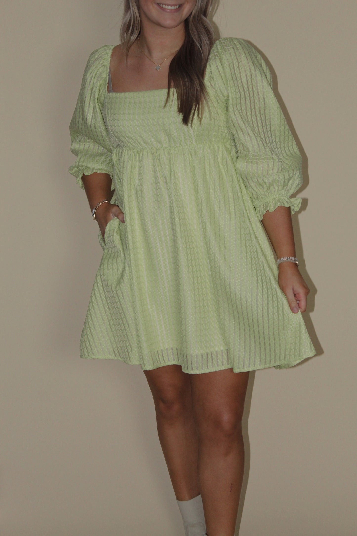 Sweet Lemon Pistachio Wickered Babydoll Dress
