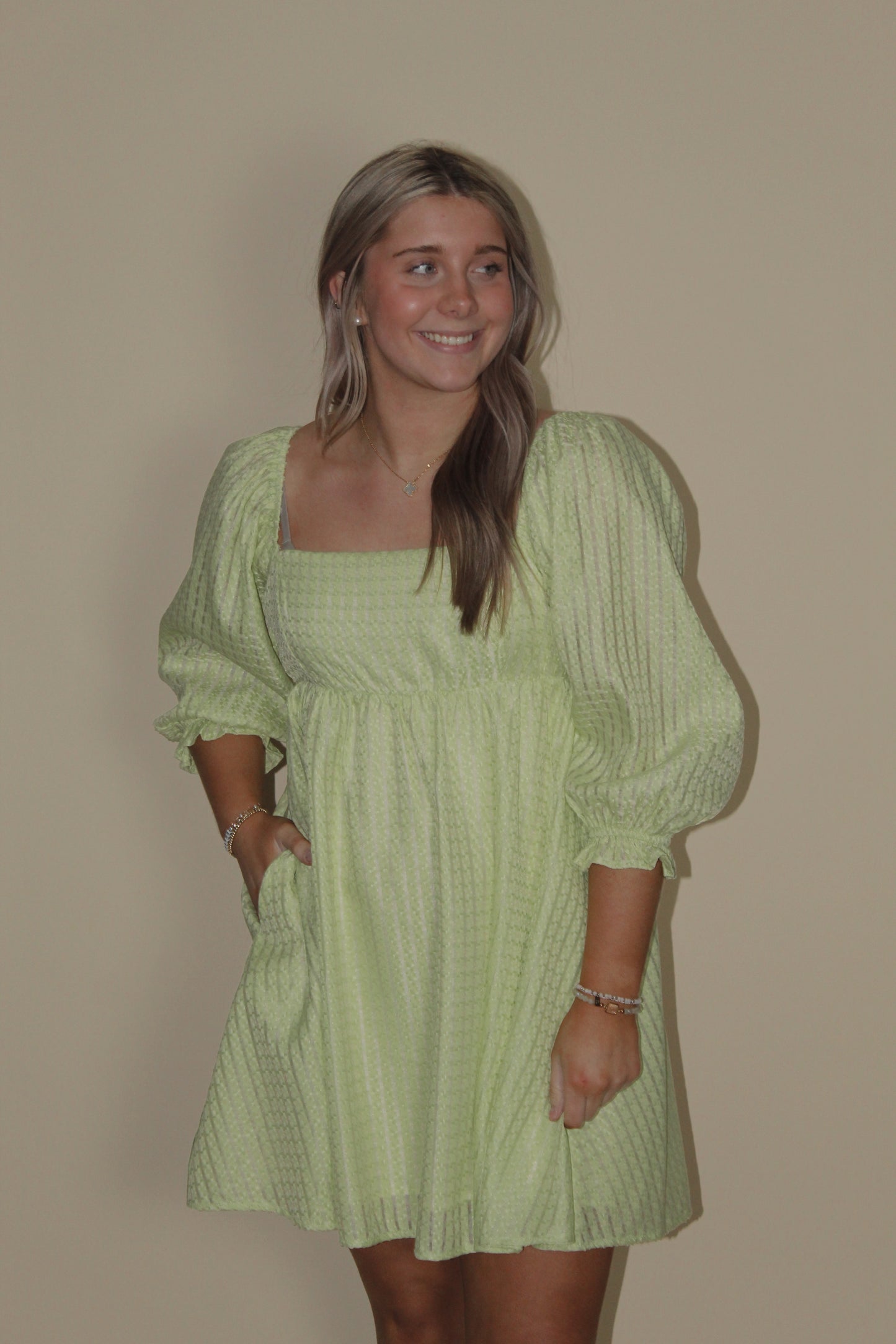Sweet Lemon Pistachio Wickered Babydoll Dress