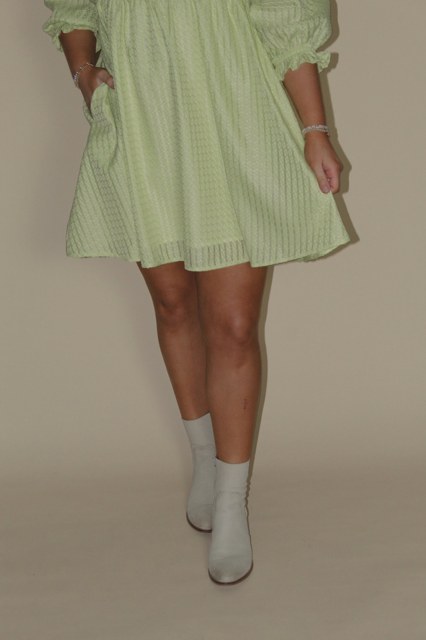 Sweet Lemon Pistachio Wickered Babydoll Dress