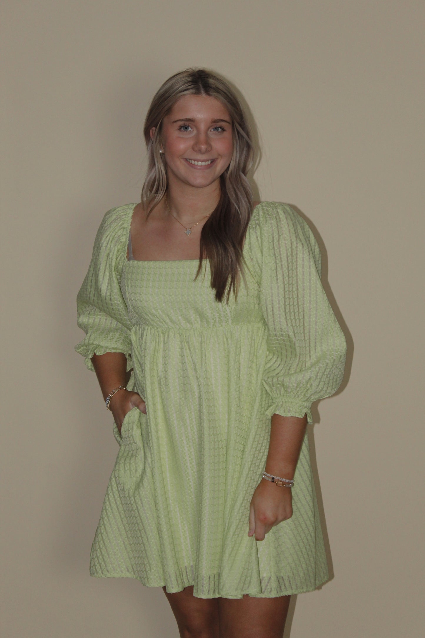 Sweet Lemon Pistachio Wickered Babydoll Dress