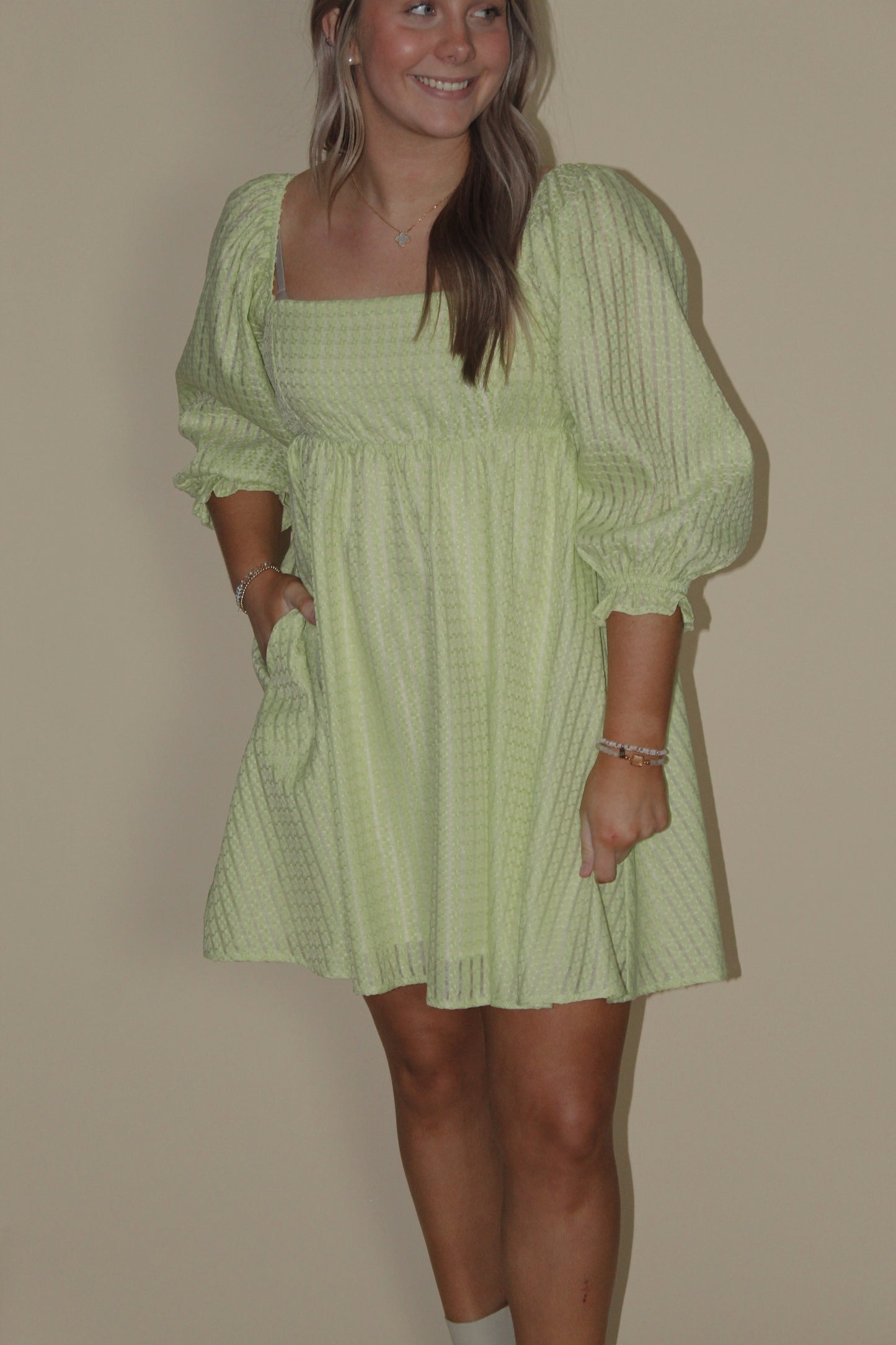 Sweet Lemon Pistachio Wickered Babydoll Dress
