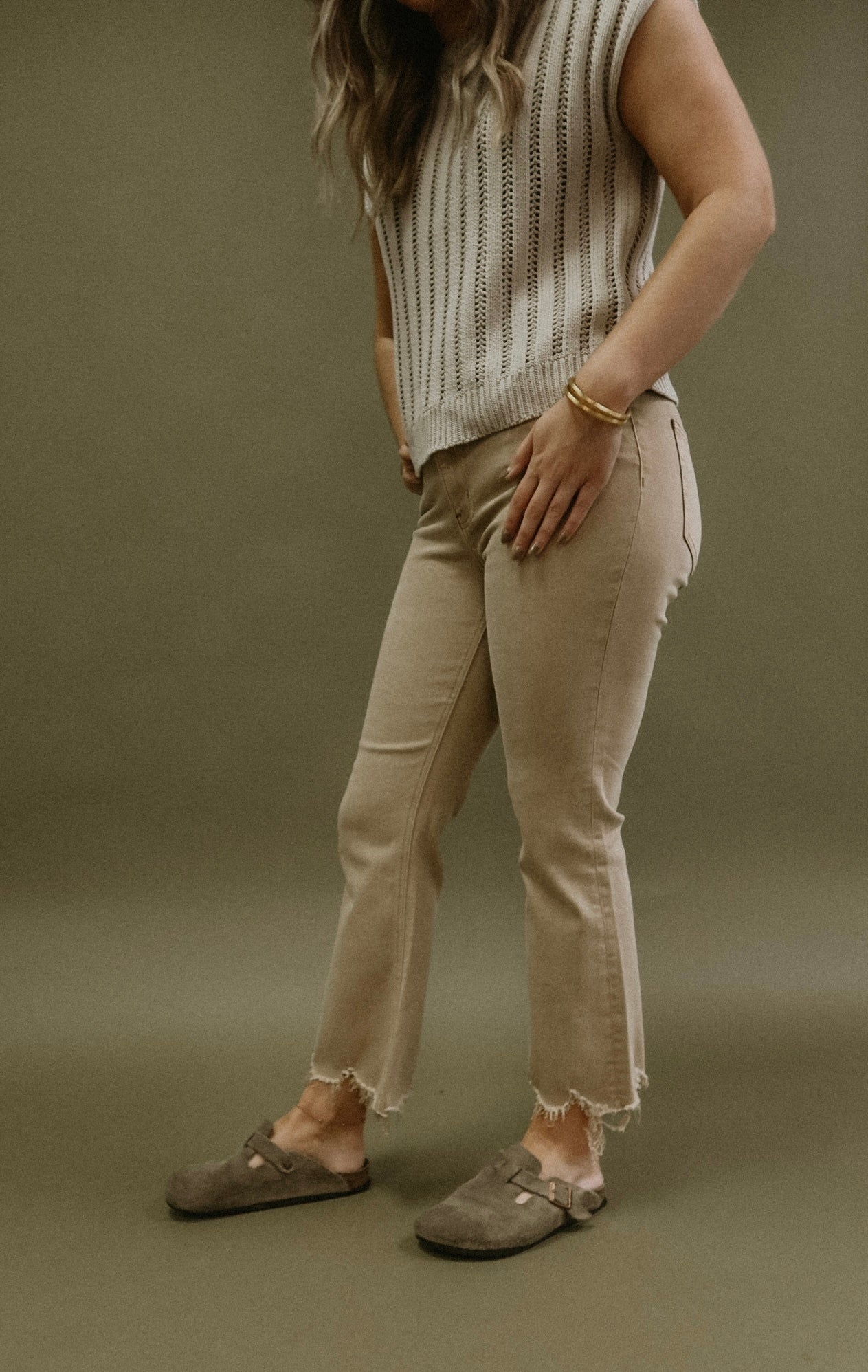 Bella Jane Crop Flare Jean - Croissant