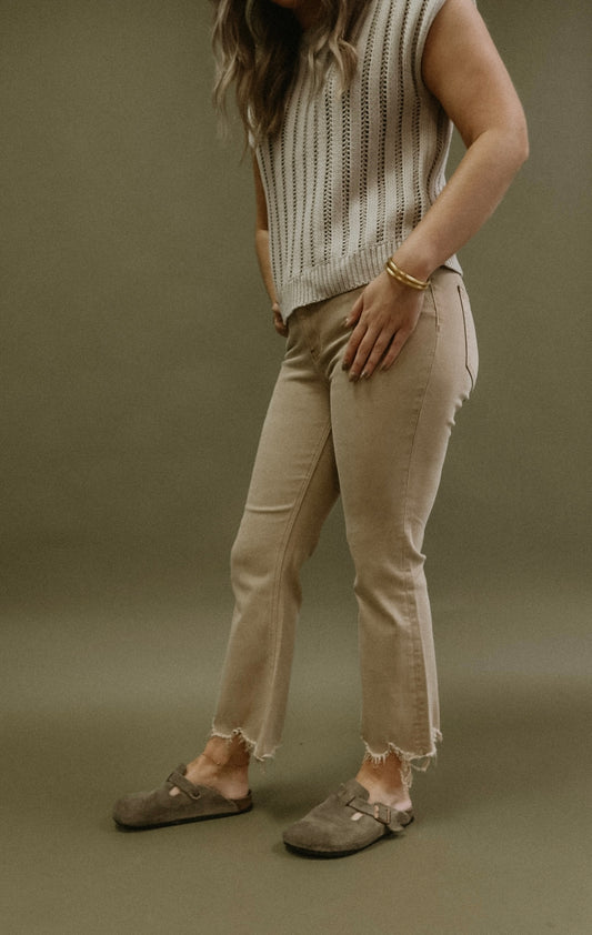 Bella Jane Crop Flare Jean - Croissant