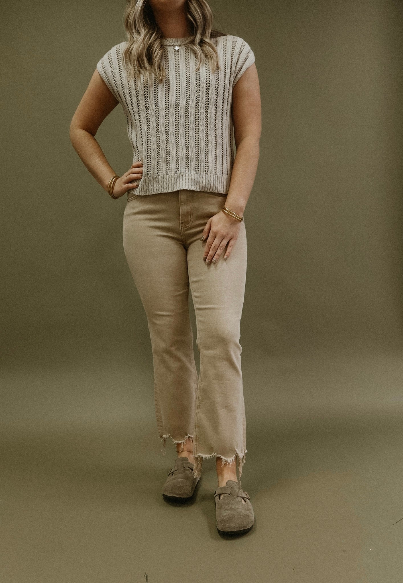 Bella Jane Crop Flare Jean - Croissant