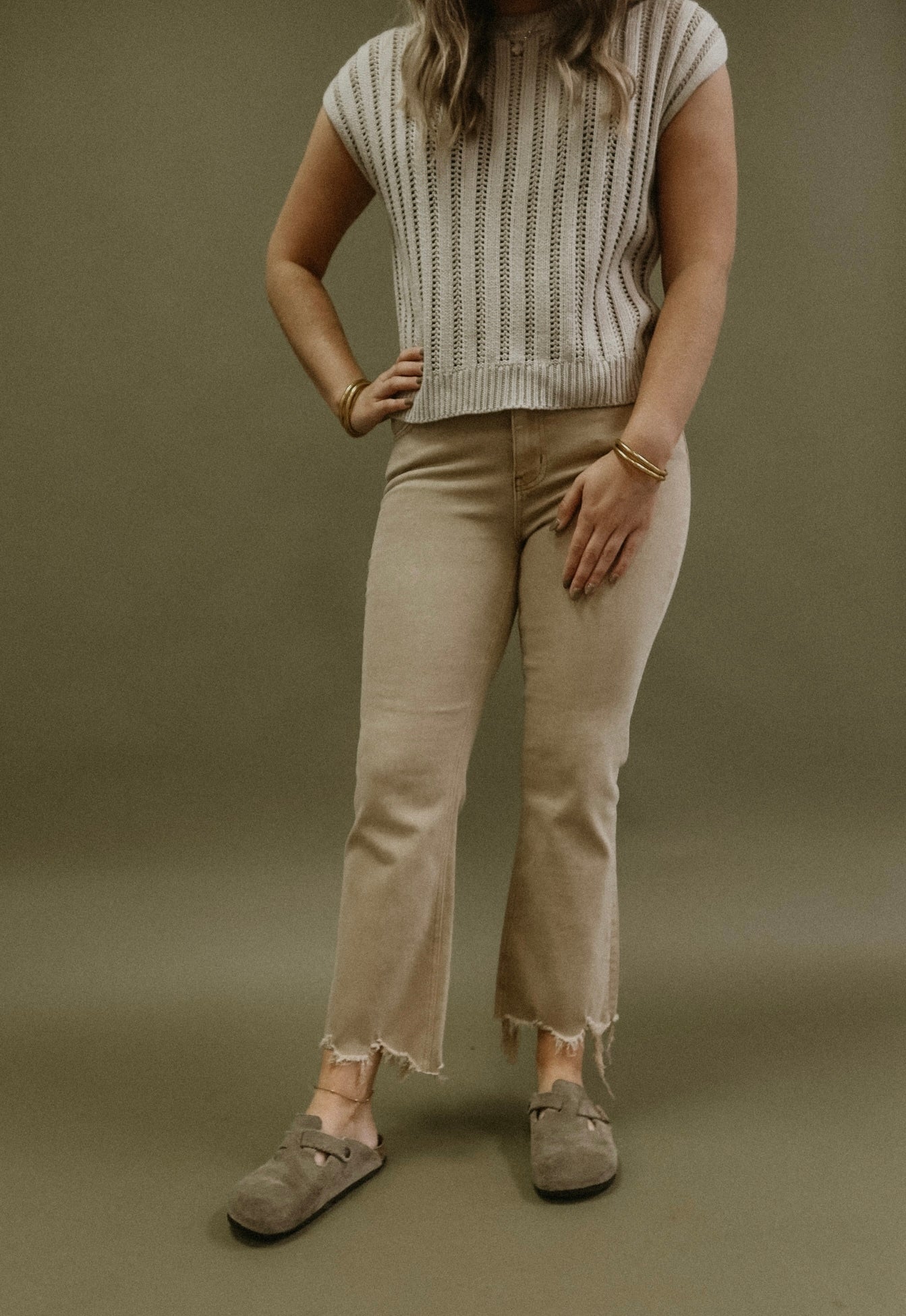 Bella Jane Crop Flare Jean - Croissant