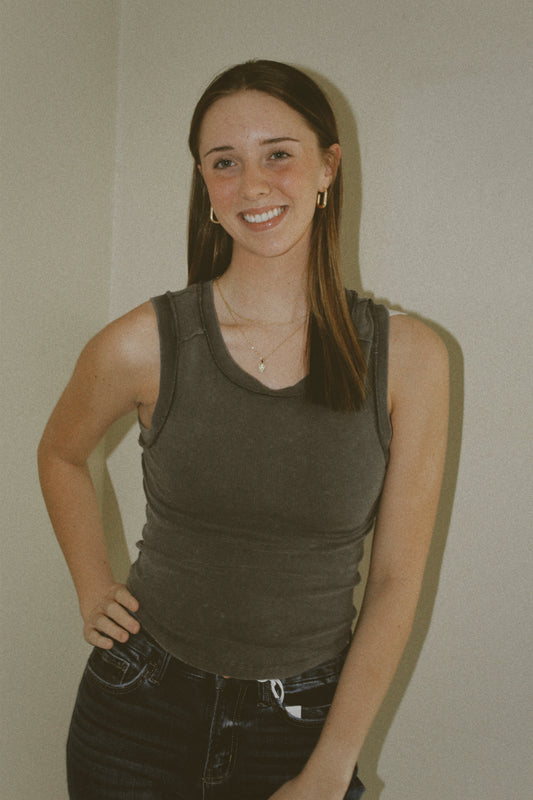 Marlie Lane Ribbed Tank - Charcoal