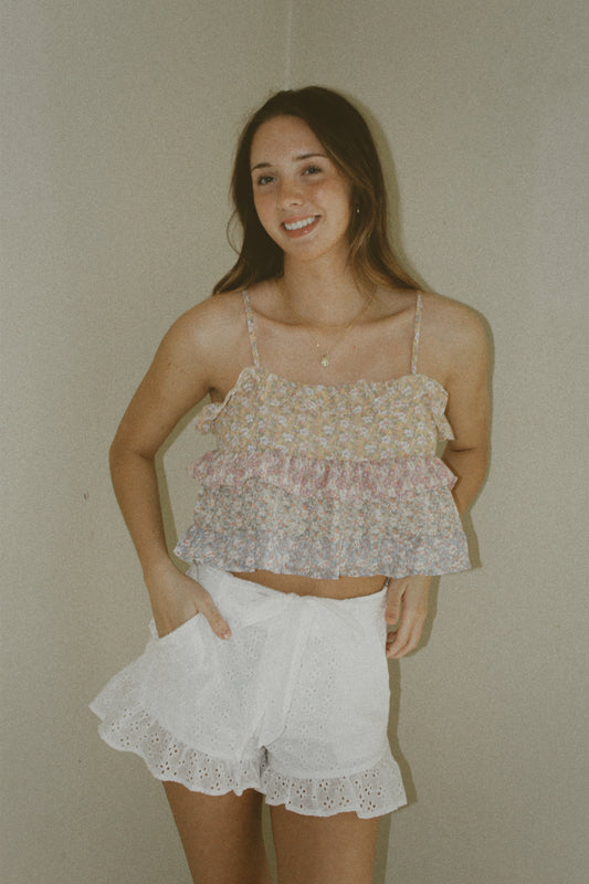 Mustard Seed White Eyelet Lace Belted Shorts