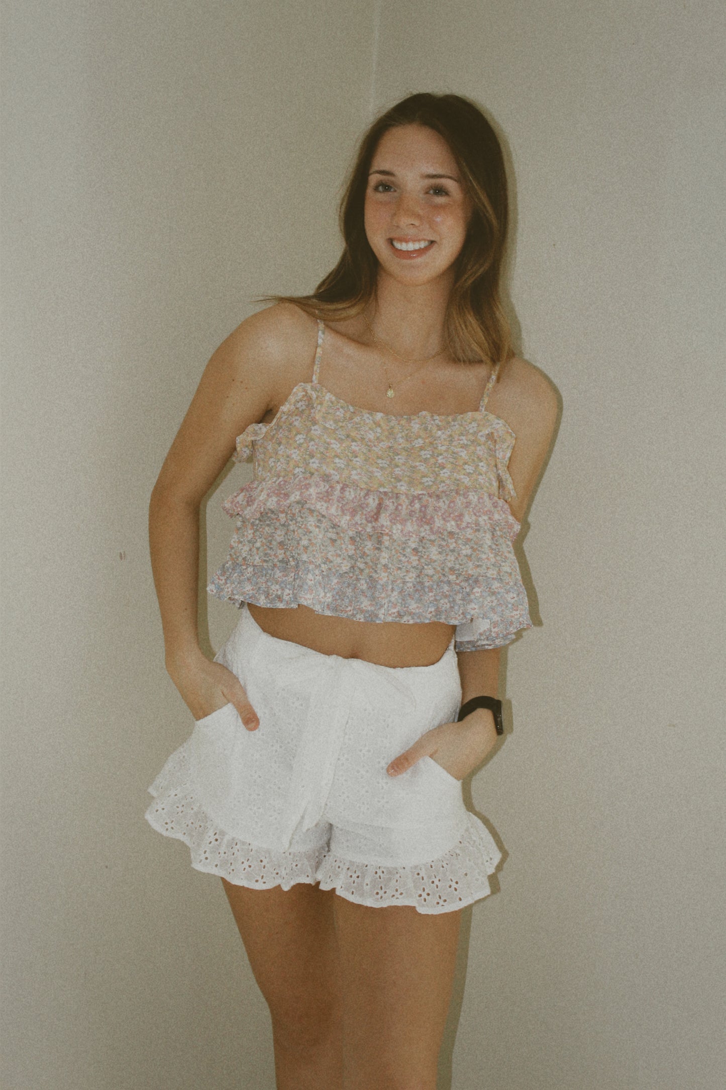 Mustard Seed White Eyelet Lace Belted Shorts