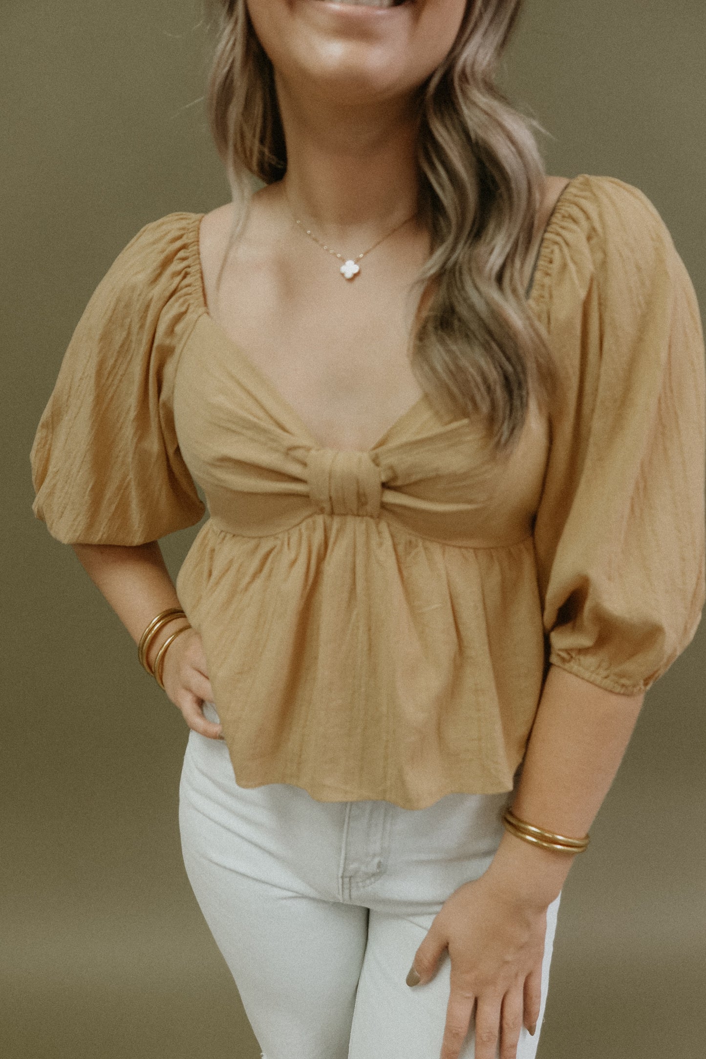 Sadie Faye Bow Top - Mustard