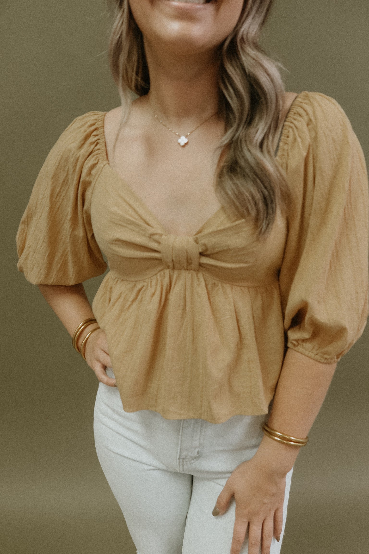 Sadie Faye Bow Top - Mustard