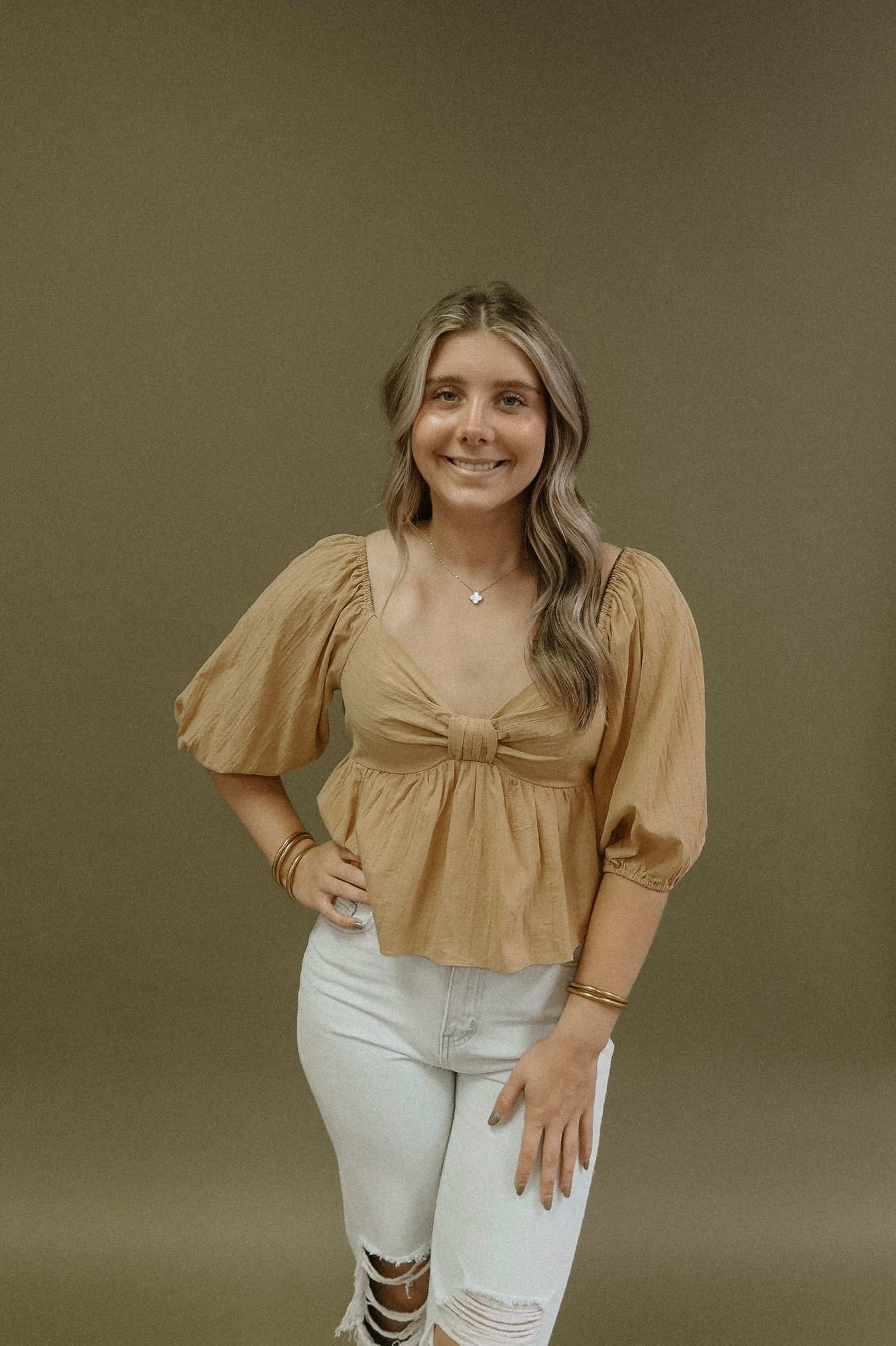 Sadie Faye Bow Top - Mustard