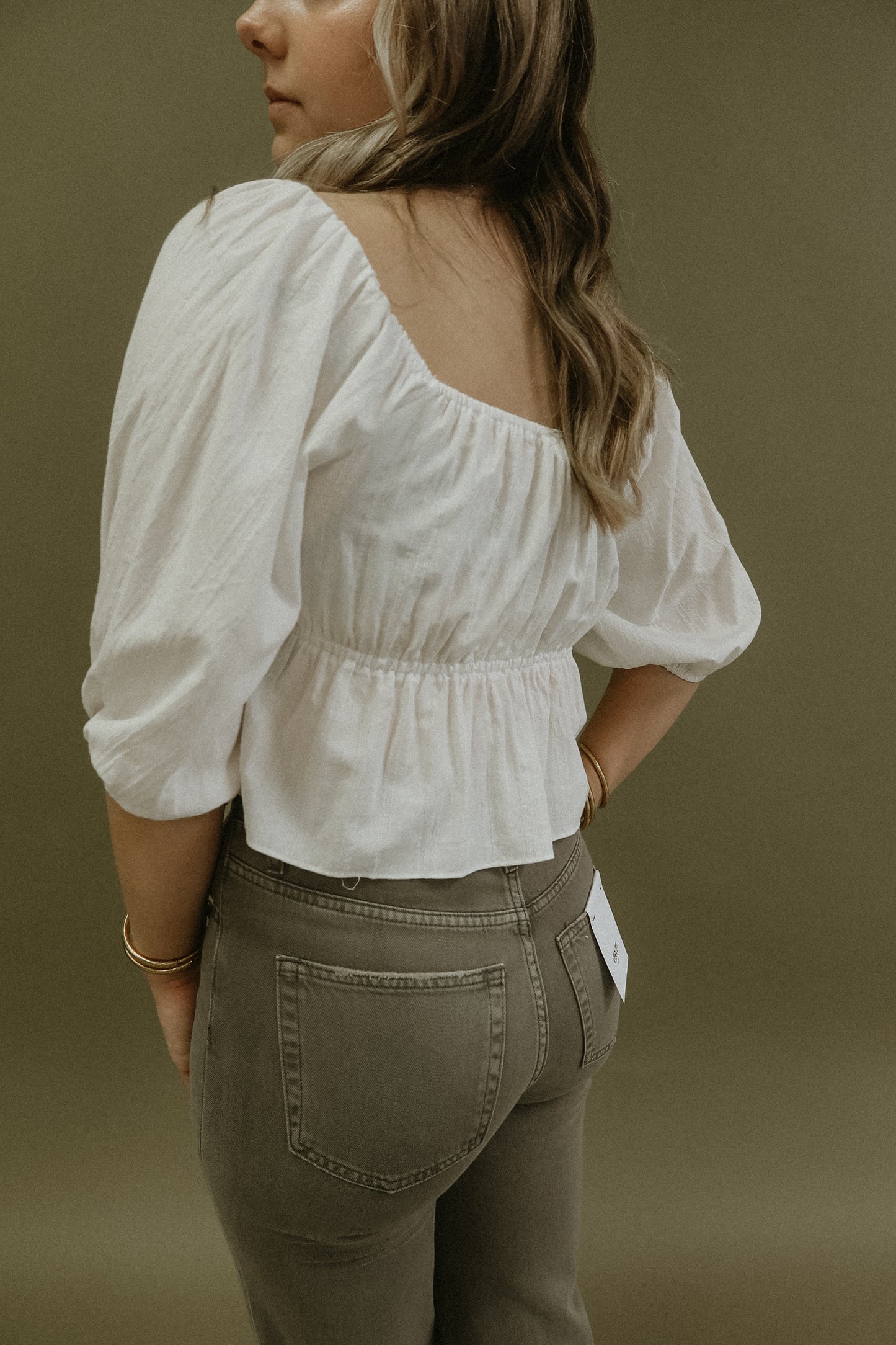 Mustard Seed White Front Knot/Bow Short Sleeve Babydoll Top