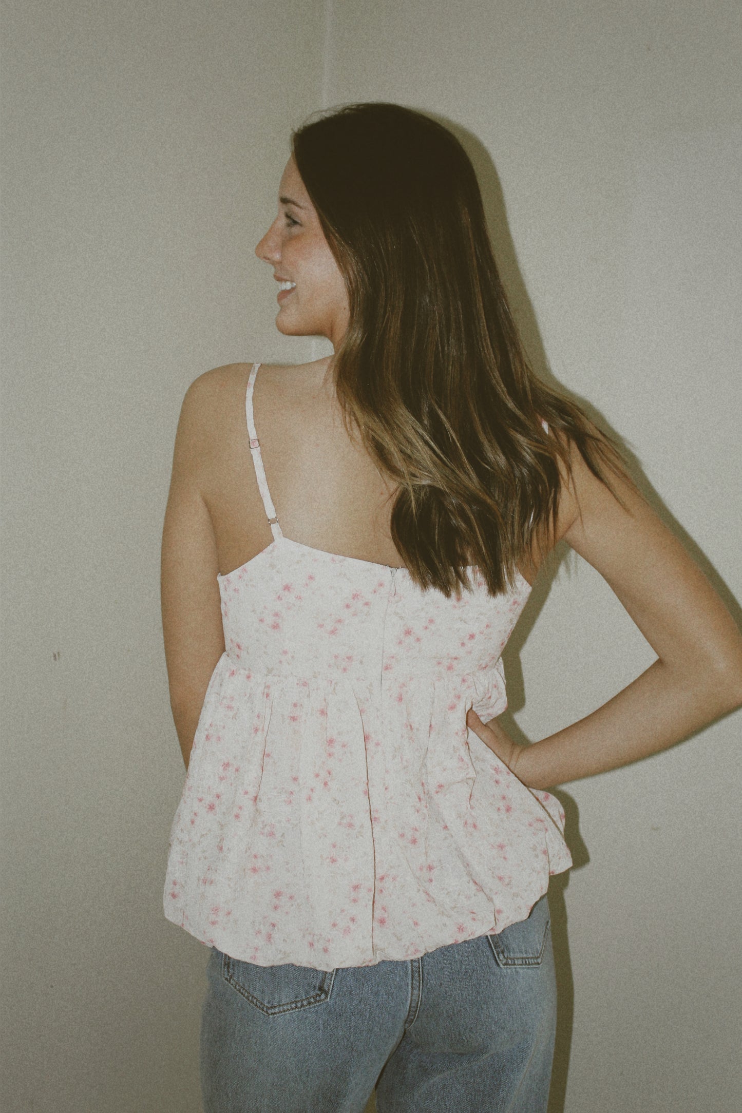 Storia Blush Pink w Floral Detail Top with Deep V and Adjustable Straps