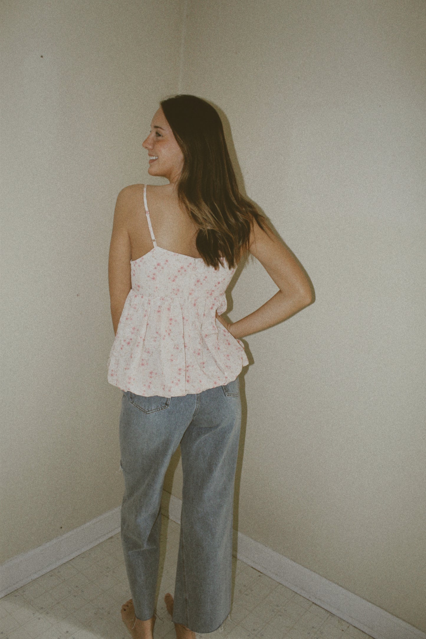 Storia Blush Pink w Floral Detail Top with Deep V and Adjustable Straps