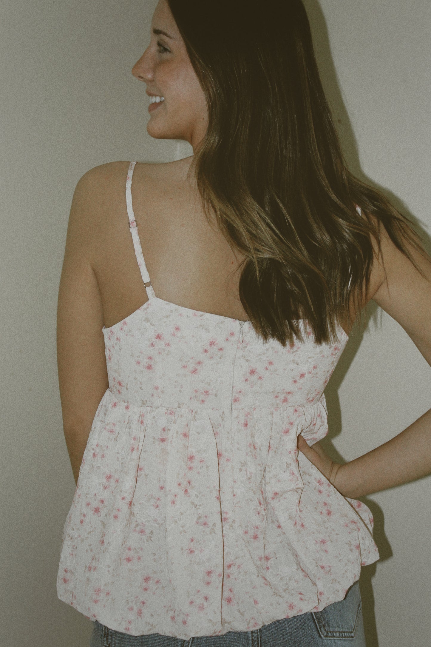 Storia Blush Pink w Floral Detail Top with Deep V and Adjustable Straps