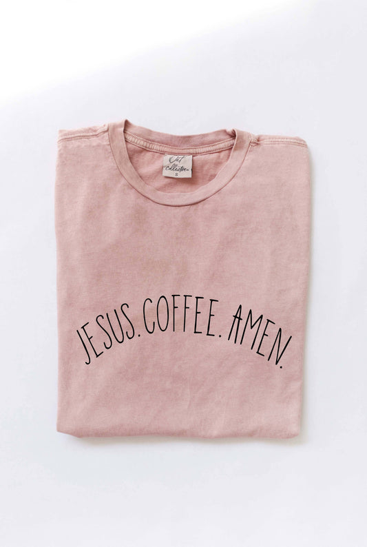 OAT COLLECTIVE PINK JESUS COFFEE AMEN Mineral Washed Graphic Tee