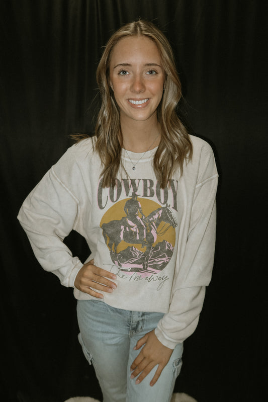 Cowboy Take Me Away Thermal Vintage Pullover