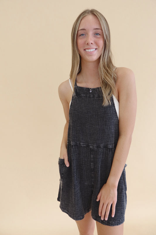Easel Mineral Wash Gauze Overalls (Shorts)