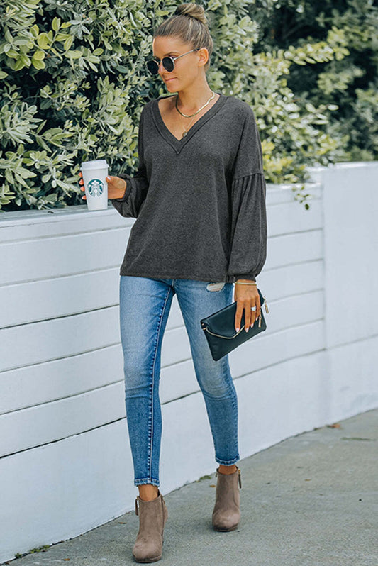 PPB-V neck GREY bishop sleeve top
