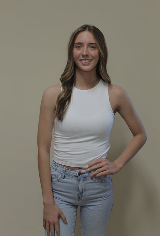Miou Muse White Double Lined/Layer Racerback Tank Top