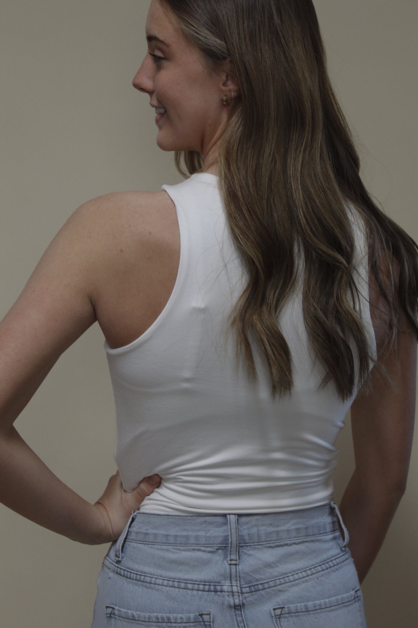 Miou Muse White Double Lined/Layer Racerback Tank Top