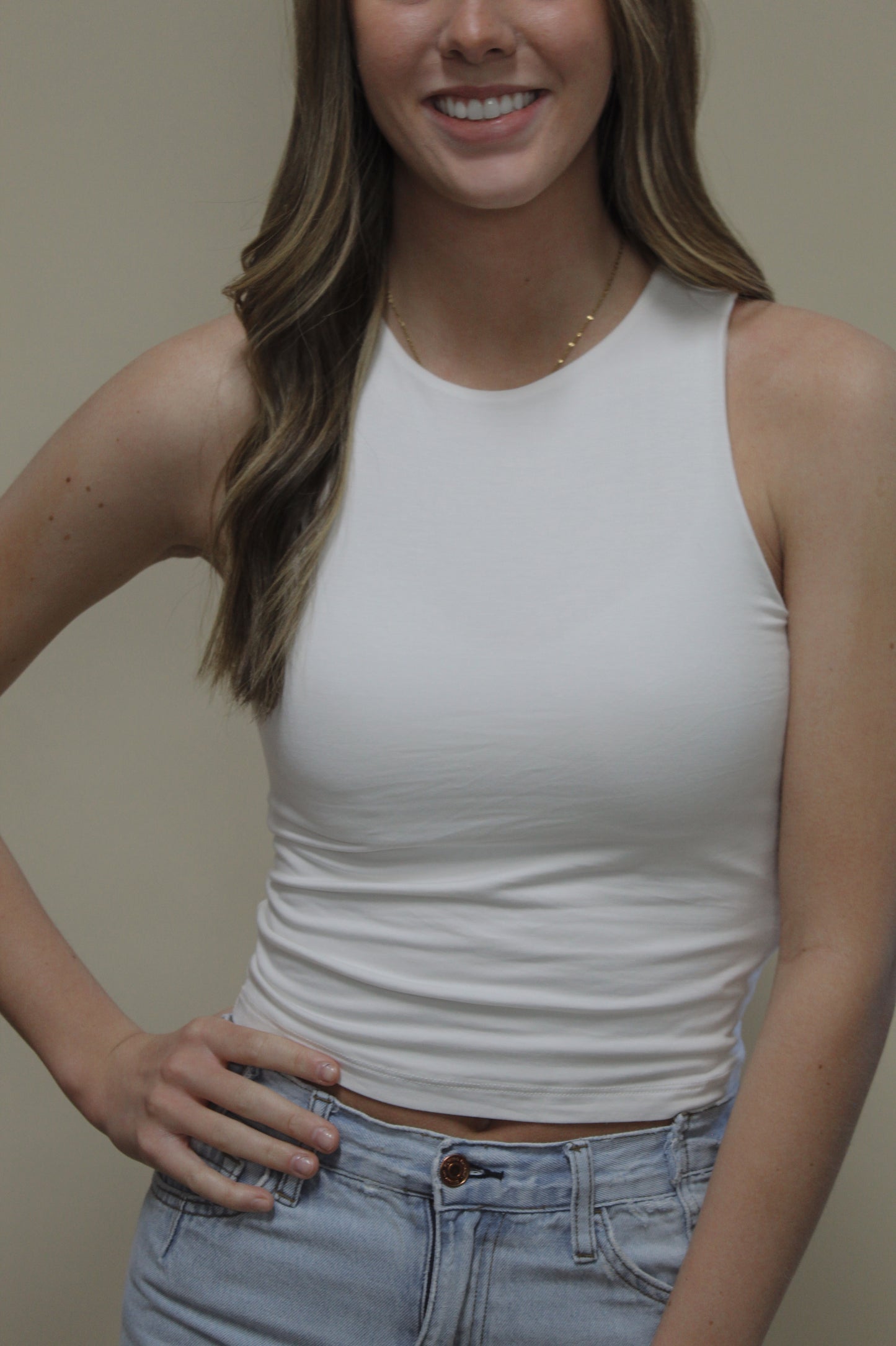 Miou Muse White Double Lined/Layer Racerback Tank Top