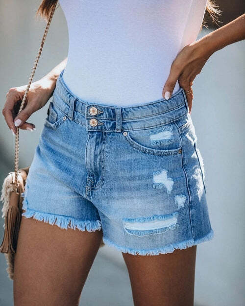 PPB-Frayed Denim Shorts